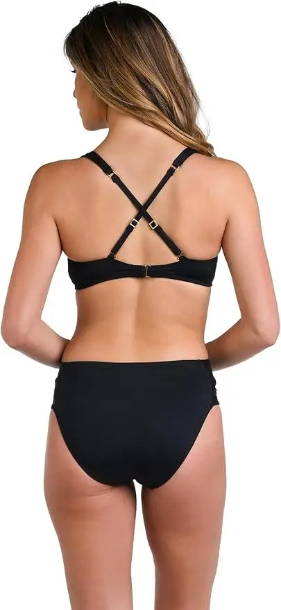V-Neck Over the Shoulder Bikini Top in Black