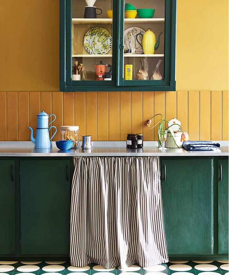 Kitchen wall decor ideas with yellow painted wall and panelling