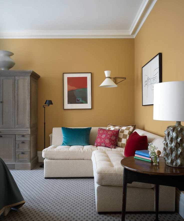 yellow living room with corner sofa