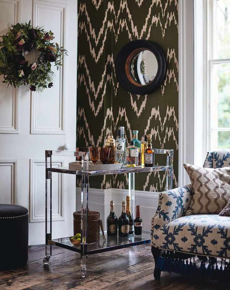 Living room with bar cart