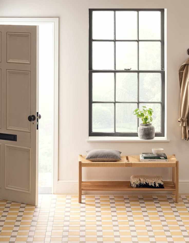 yellow, white and grey hallway tiles