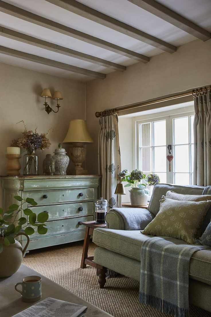 Living room corner with distressed furniture