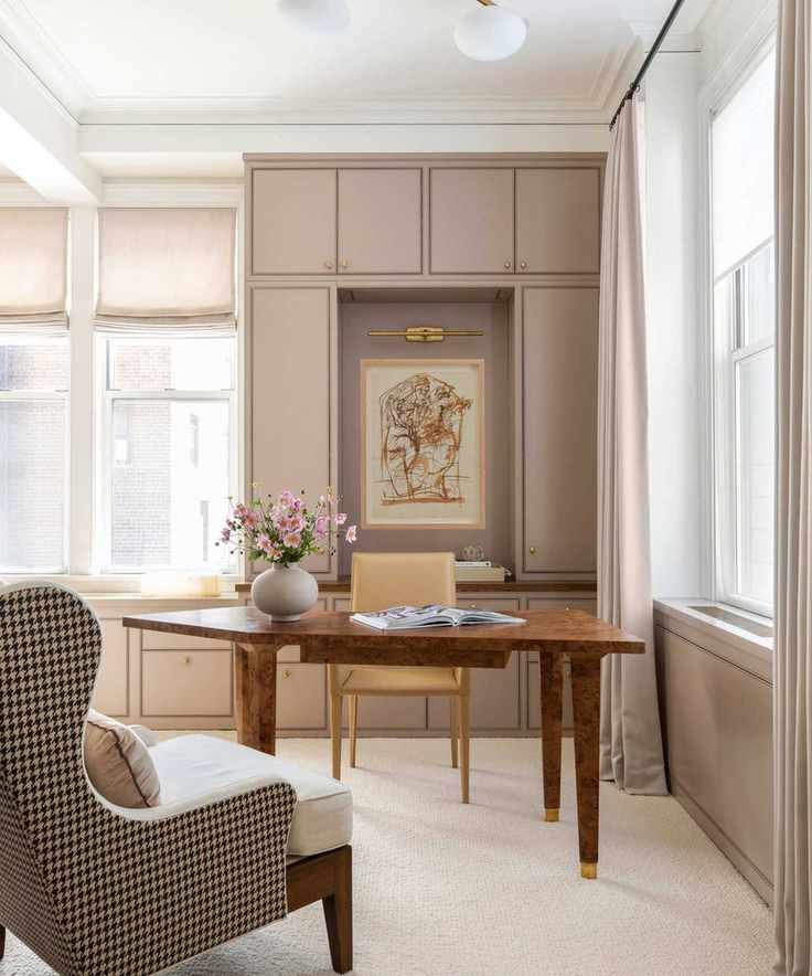 home office painted in earthy pink
