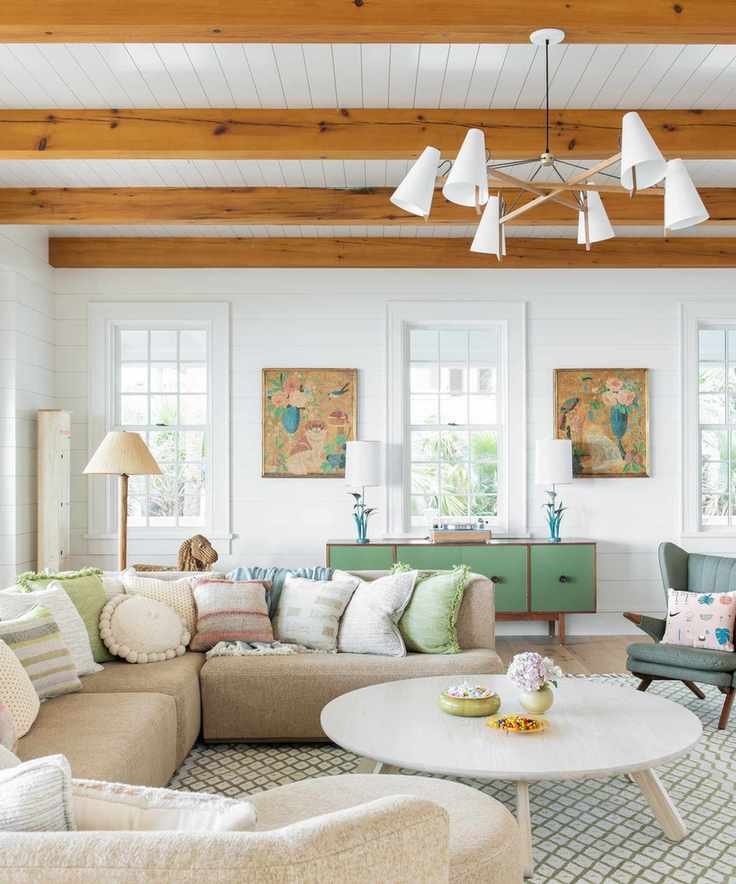 Cozy living room with green accents