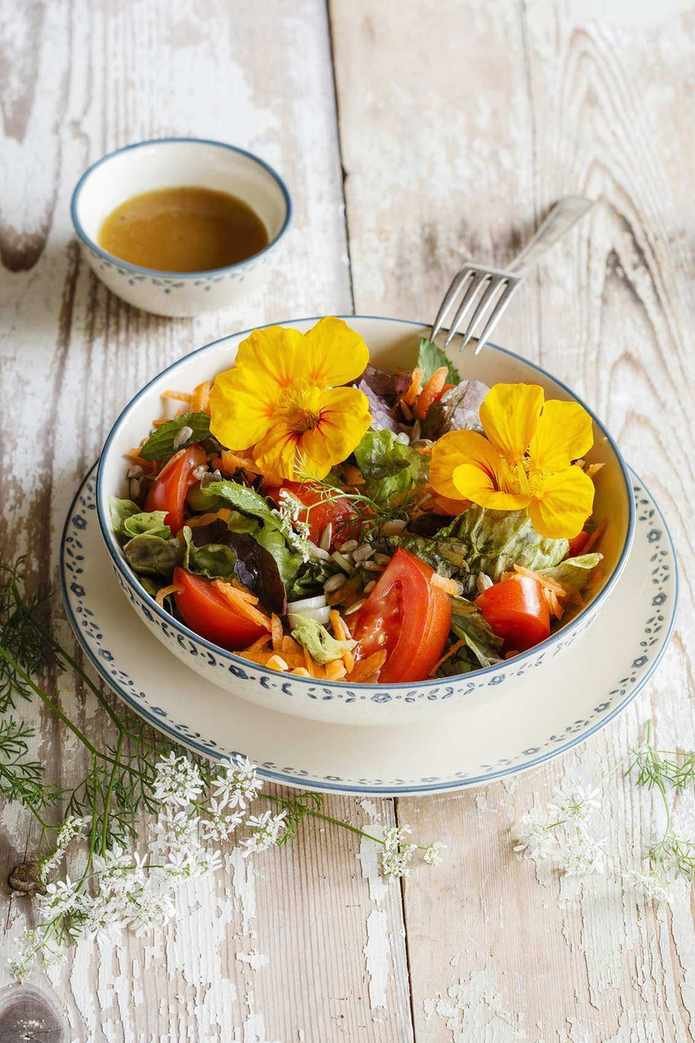 Nasturtium flowers in a salad