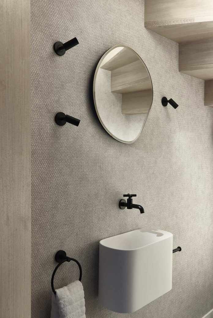 Half bath with neutral wall finish
