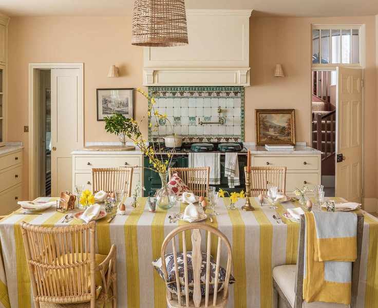 Sunny kitchen with cheerful tablecloth