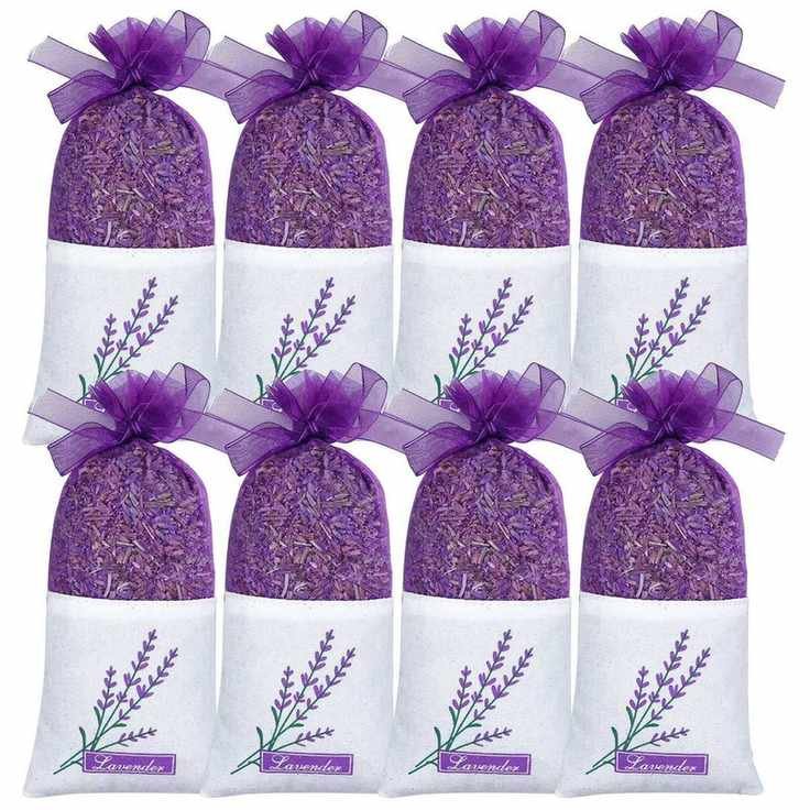 Eight lavender sachets in purple bags