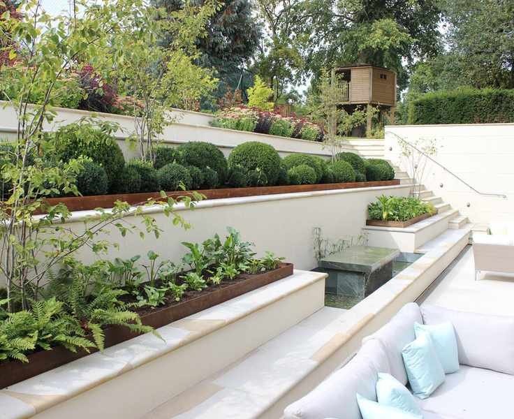 Water table garden feature in a courtyard garden designed by Bowles &amp;amp; Wyer