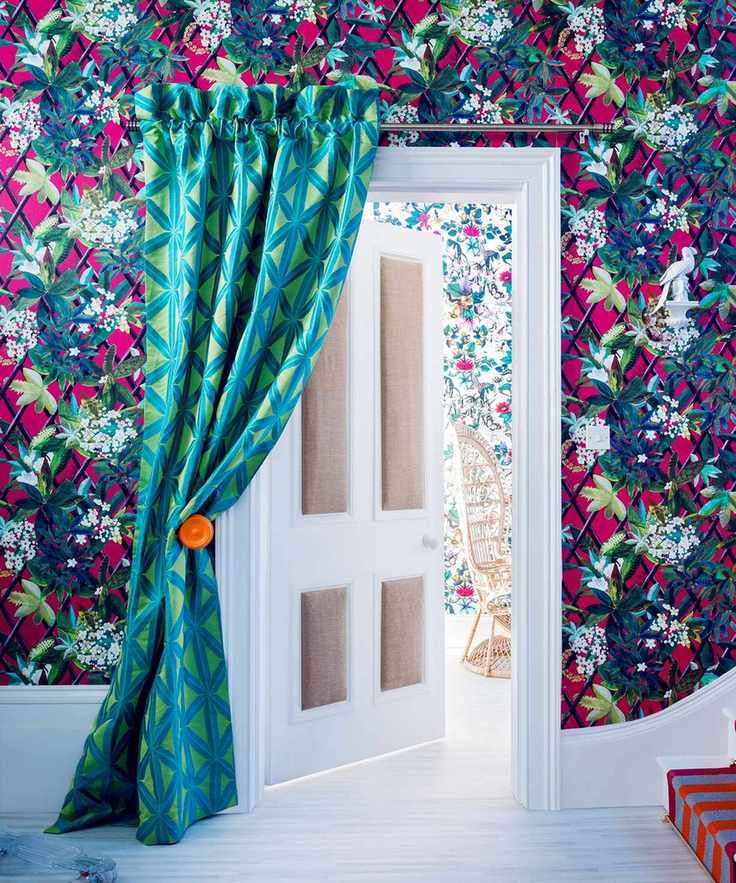 Modern hallway with floral wallpaper
