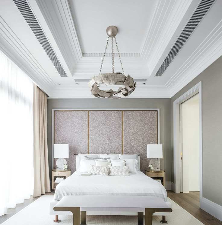 Neutral bedroom with symmetrical lighting
