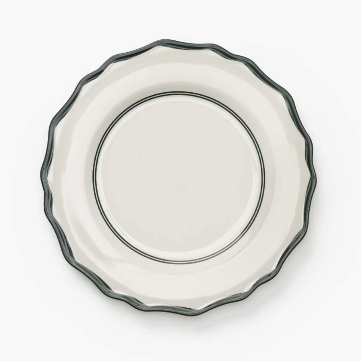 melamine white plate with dark green edging