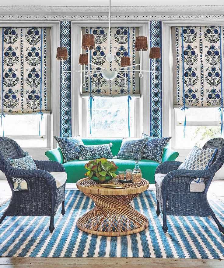 Bright living room with partially closed blinds
