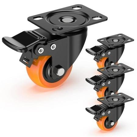 Holkie 2 Inch Swivel Caster Wheels With Safety Total Lock, 360 Degree Heavy Duty Plate Casters,4 Pack,orange