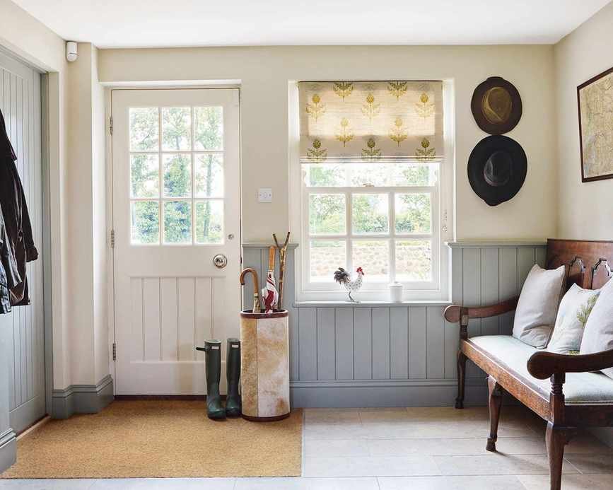 Blue painted wall paneling