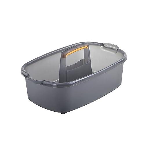Casabella Plastic Multipurpose Cleaning Storage Caddy With Handle, 1.85 Gallon, Gray and Orange