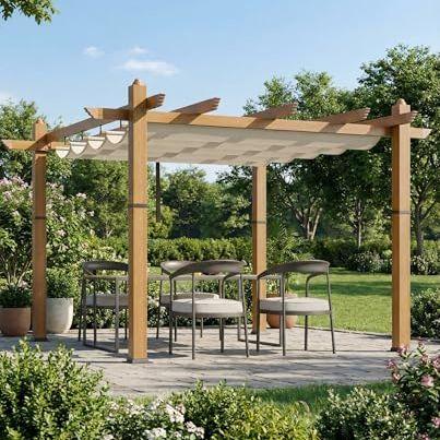Garveetech 10x10 Ft Pergola Gazebo With Adjustable Canopy