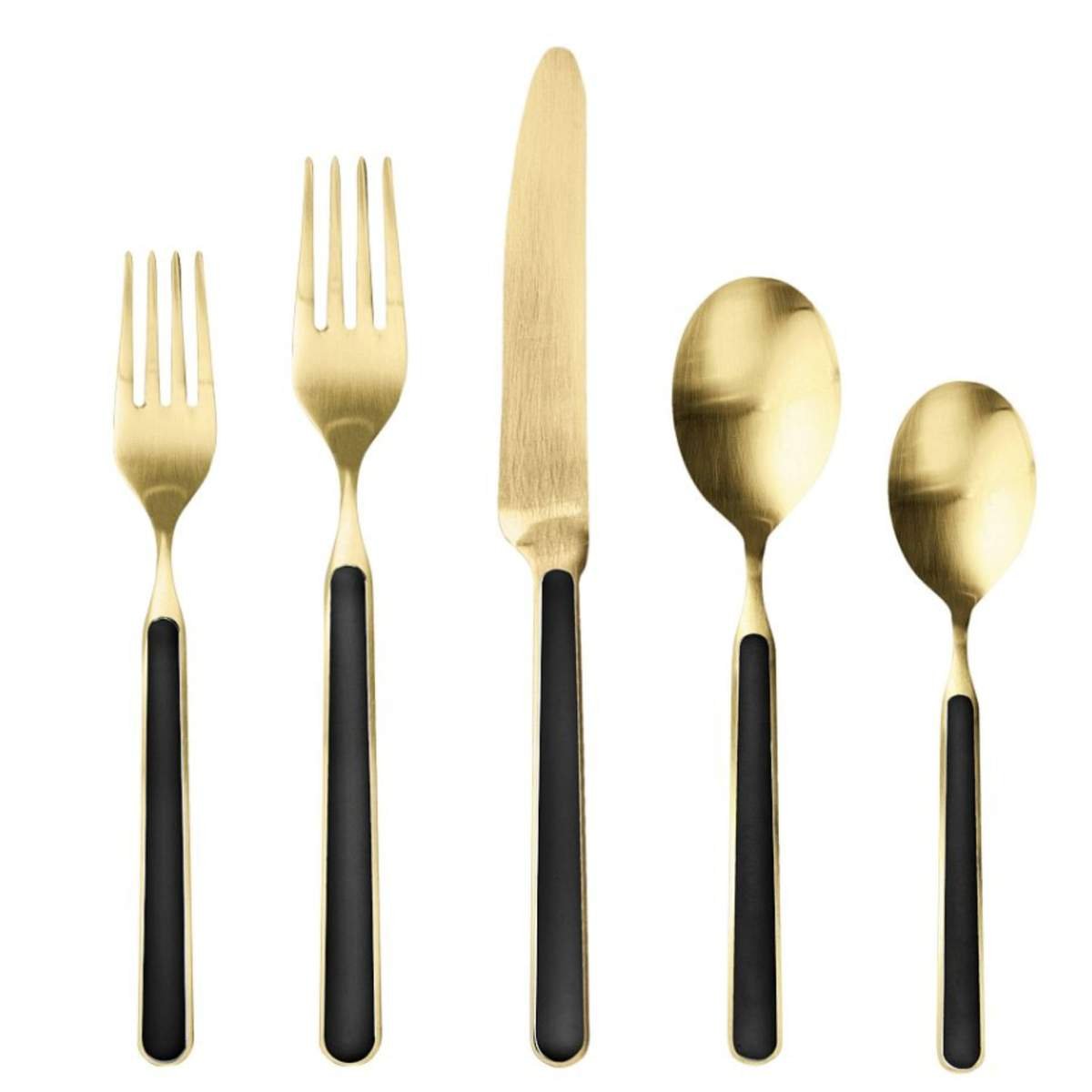 Gold flatware with black handles