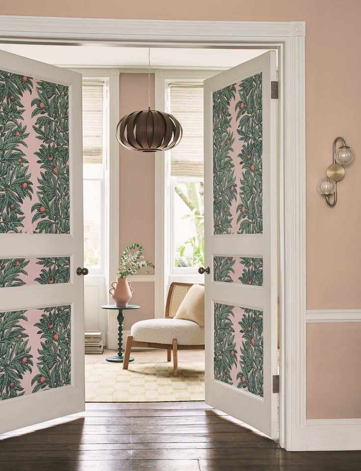 Patterned doors into living room
