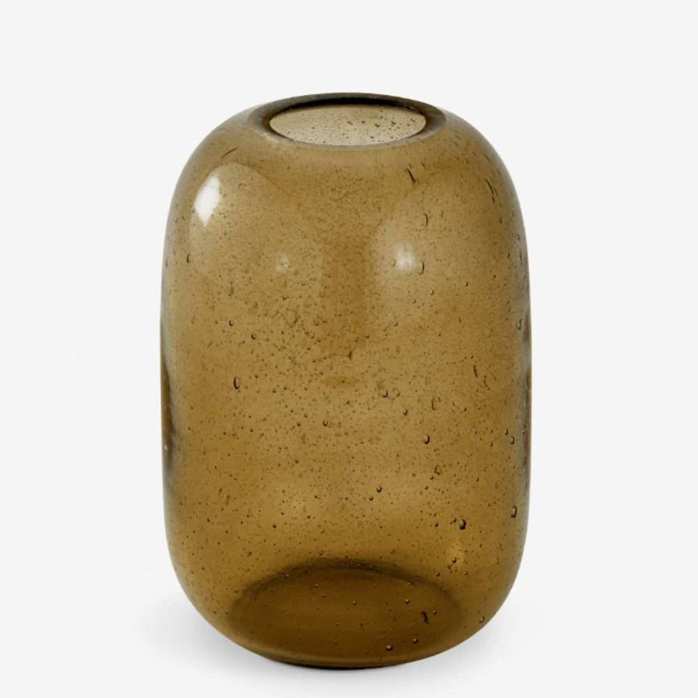 Brown bubble glass vintage style vase with curved shape