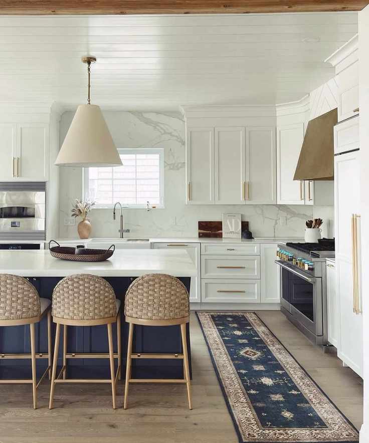 A long runner rug in a modern kitchen, showcasing its style.