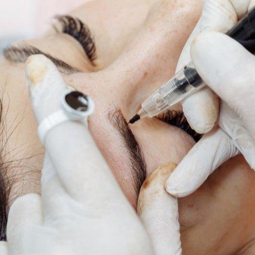Microblading procedure on eyebrows being done by an eyebrow technician Microblading procedure on eyebrows being done by an eyebrow technician