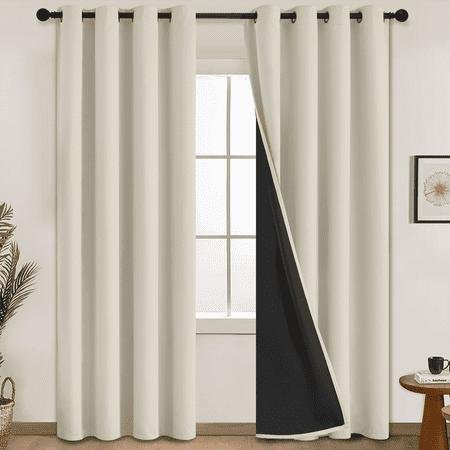 Yakamok 100% Cream Blackout Curtains for Bedroom, Light Blocking Thermal Insulated Noise Reducing Blackout Drapes for Living Room(52wx84l, 2 Panels)