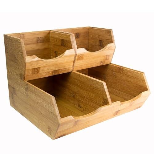 Three stacked divided bins with slanted front openings