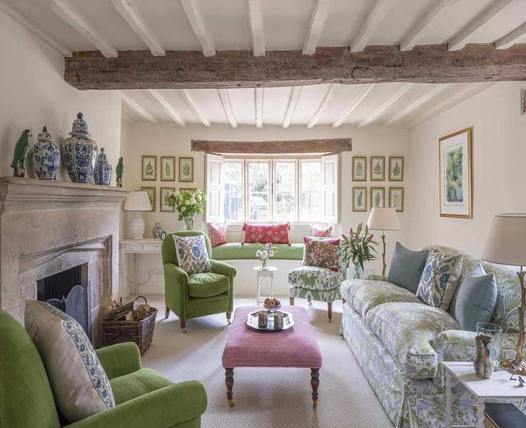 Susan Deliss living room with botanical artwork