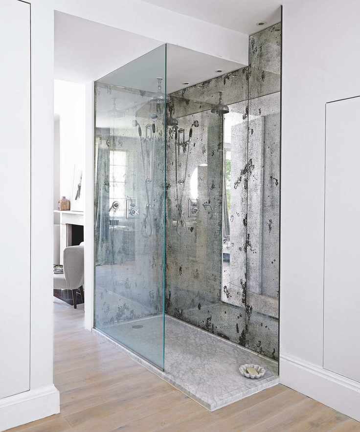 Walk in shower ideas with glass backsplash