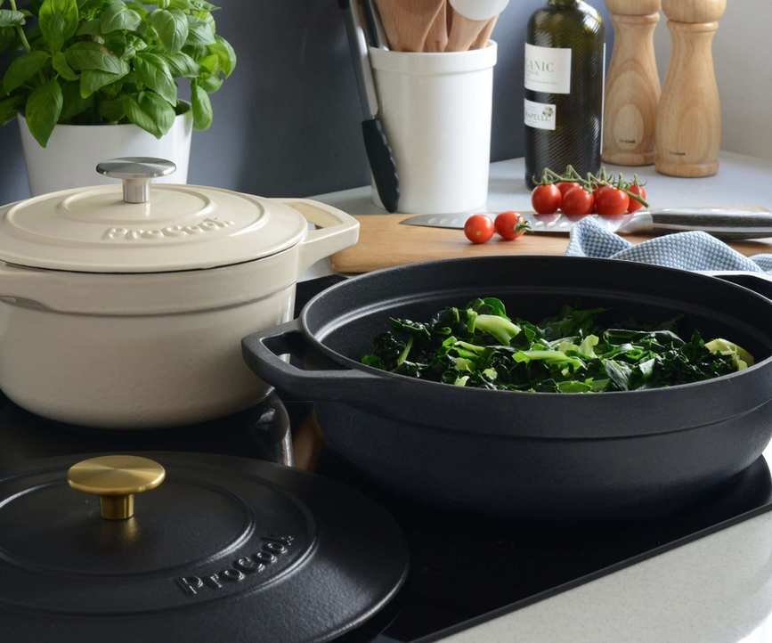 A cast iron pan on a stove