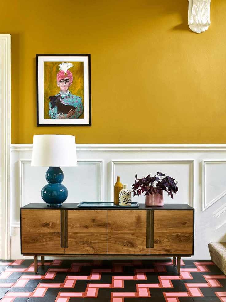 Decorative floor tiles in a bright hallway