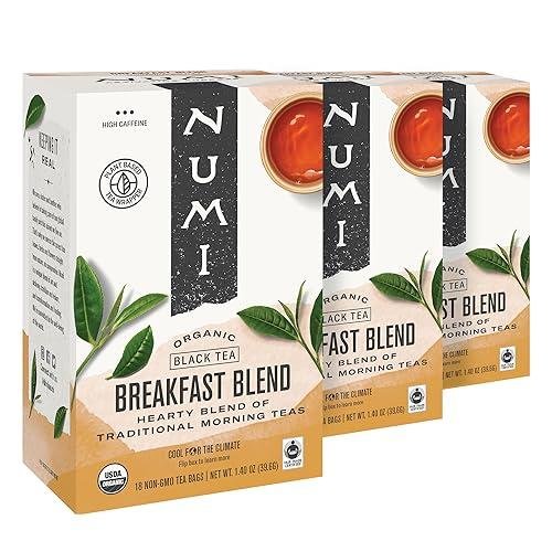 Numi Organic Breakfast Blend Tea, 18 Tea Bags (pack of 3), Assam, Ceylon &amp;amp; Darjeeling Black Teas (packaging May Vary)