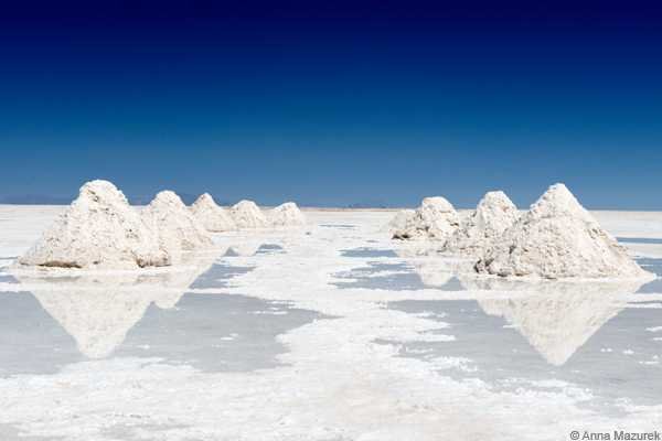 Salt cones await harvest at Salar de Uyuni, Bolivia.