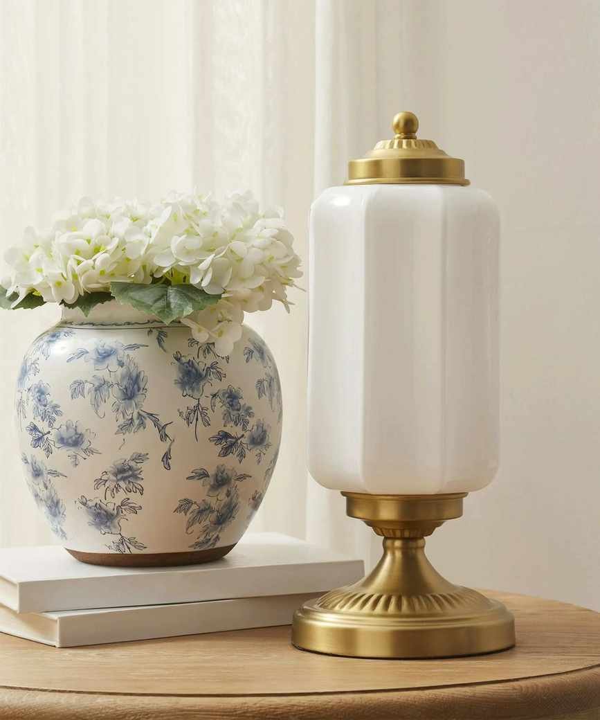 My Texas House 15" Brass Glass Shade Table Lamp