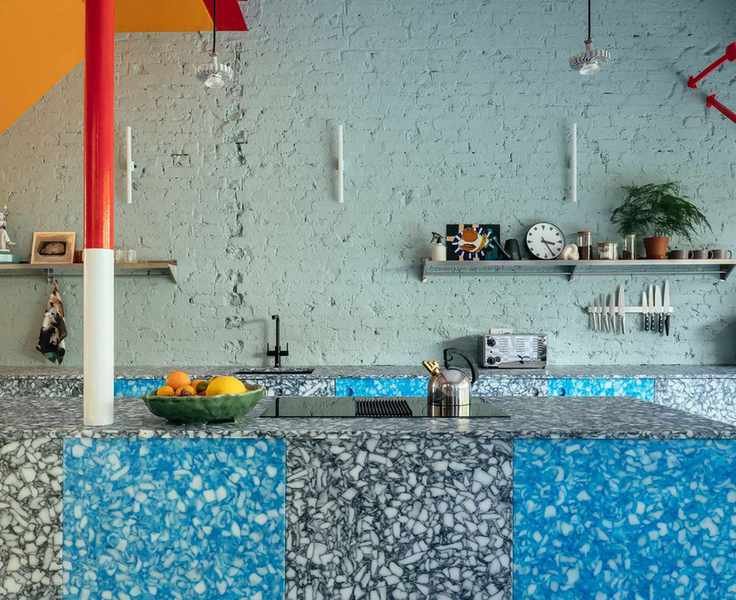 Blue and green Mix and match kitchen cabinets