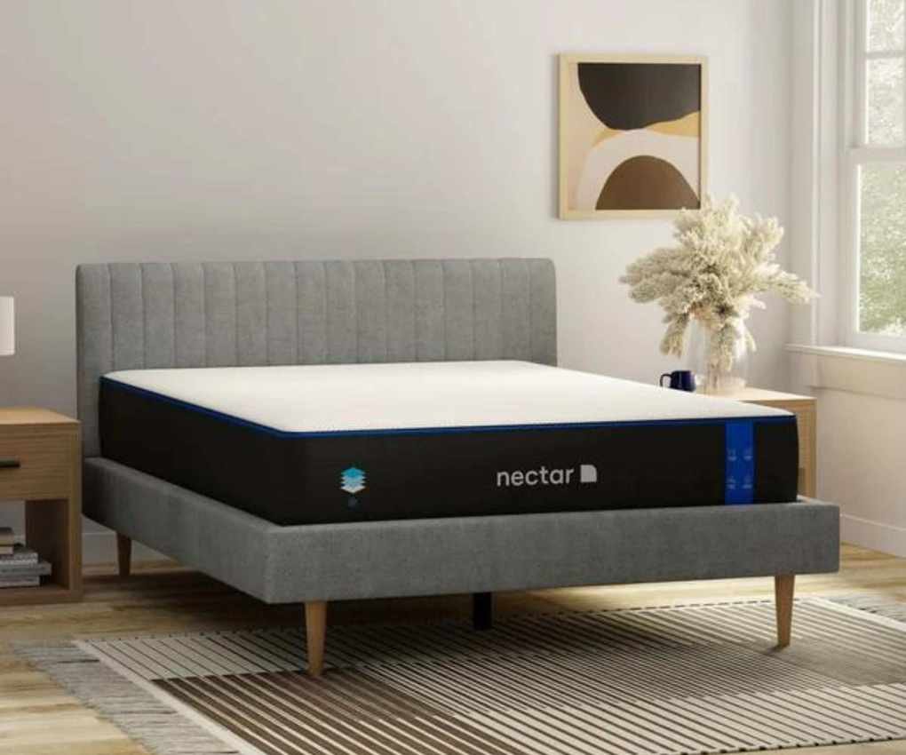 Nectar Memory Foam Mattress against a gray wall.