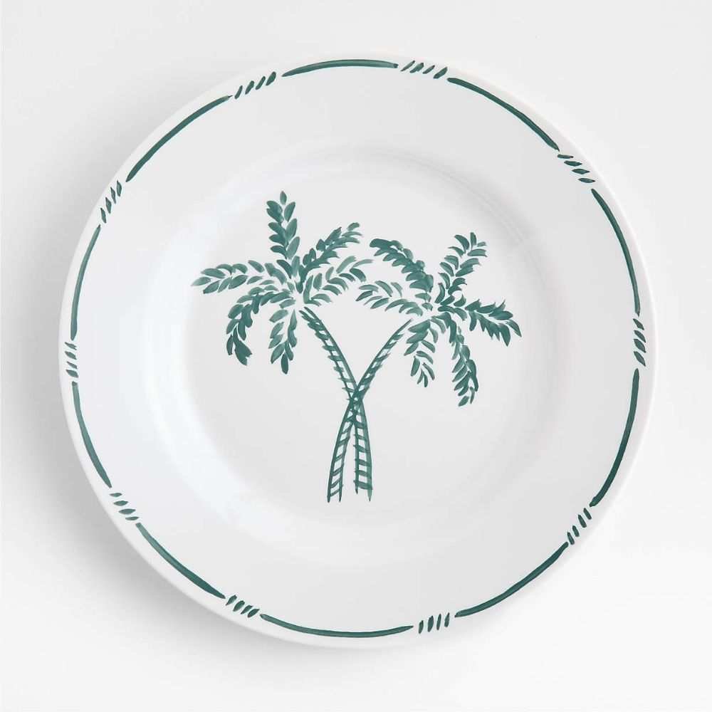 Aspen Rimmed Green Palm Outdoor Melamine Dinner Plate