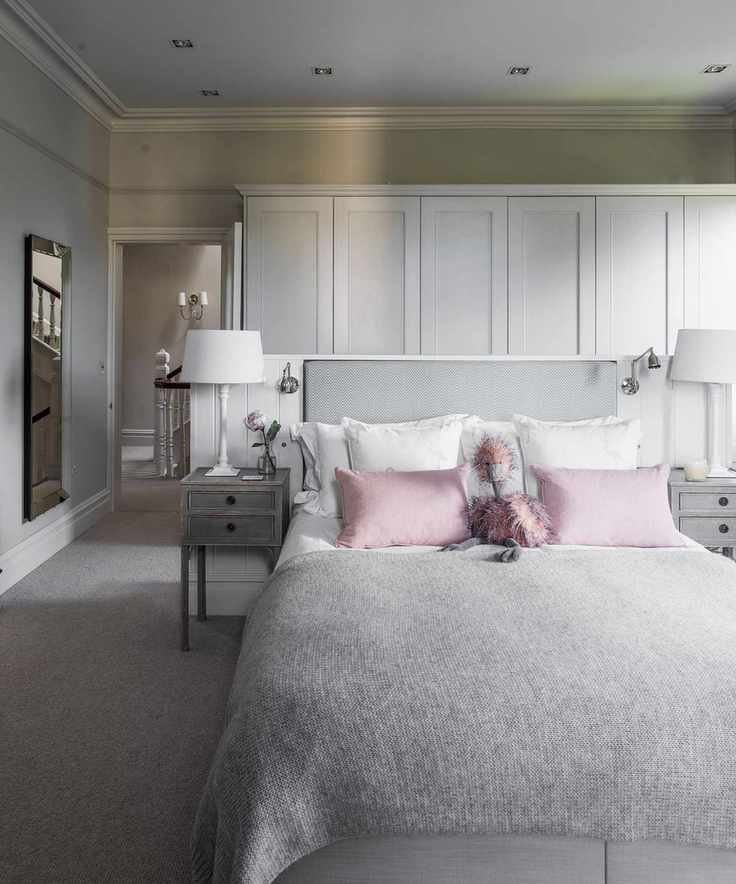 Bedroom ceiling light with LED spotlights and fitted cabinetry