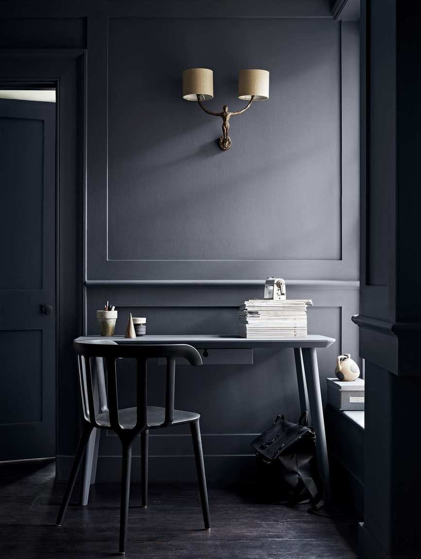 Home office painted in black
