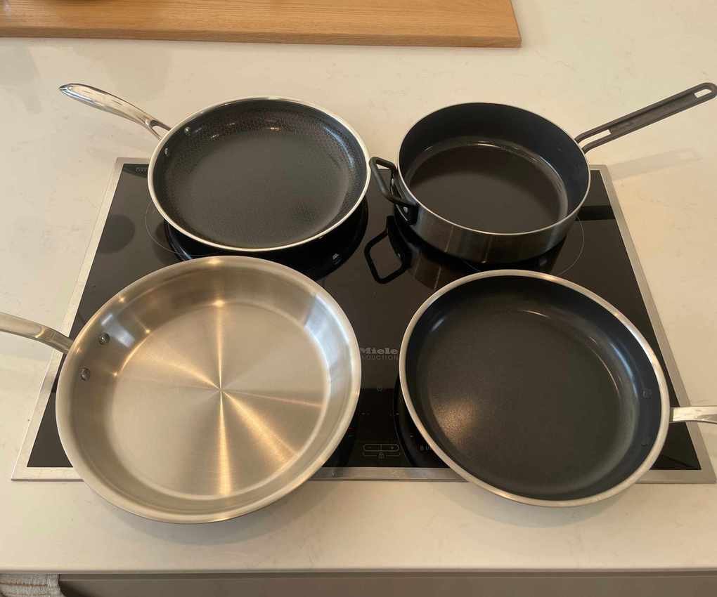 Testing frying pans on the Miele induction hob in my test kitchen