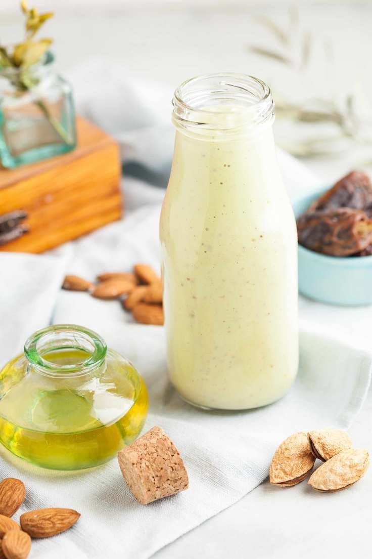 Homemade almond milk in a glass