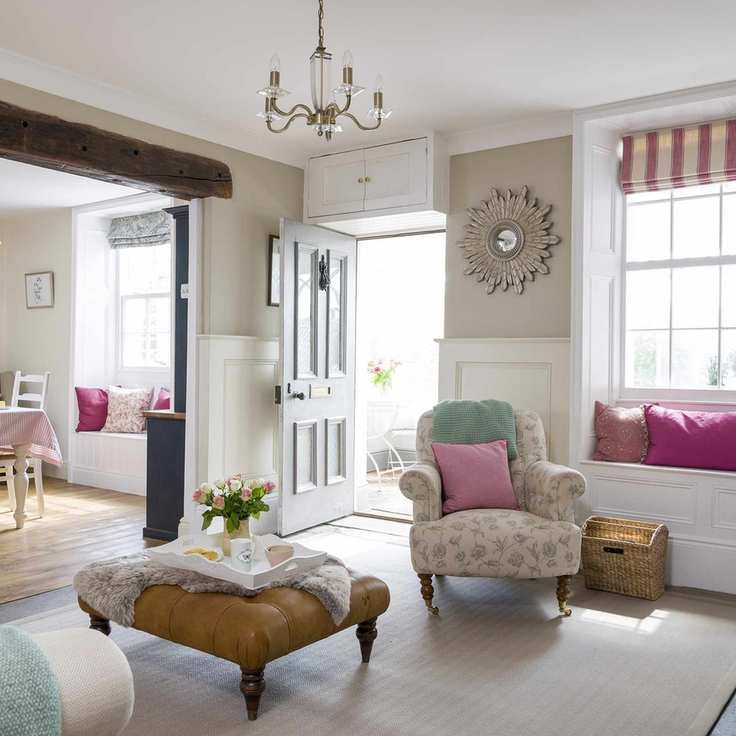 open door to living room cum hallway in cottage hallway ideas