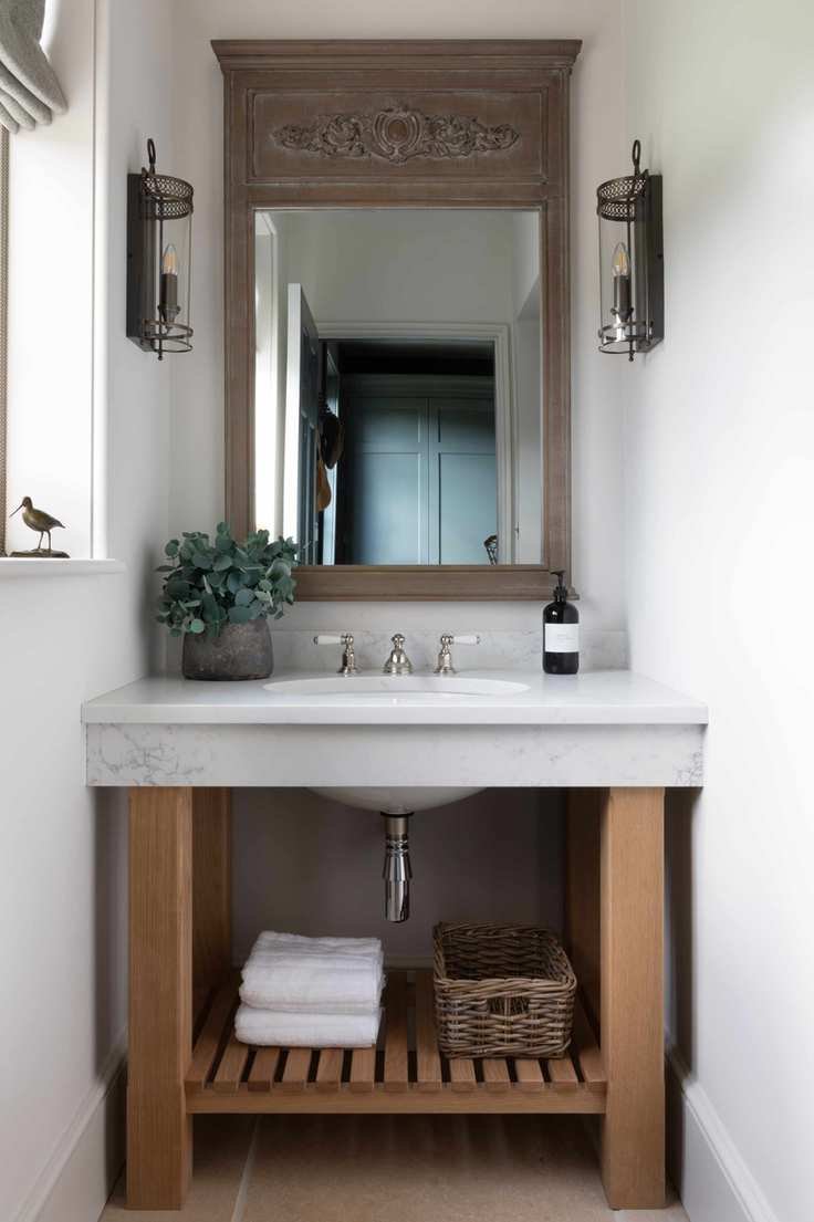 Half bath with large mirror