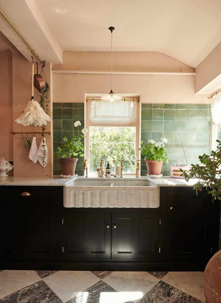 Kitchen with pastel and black