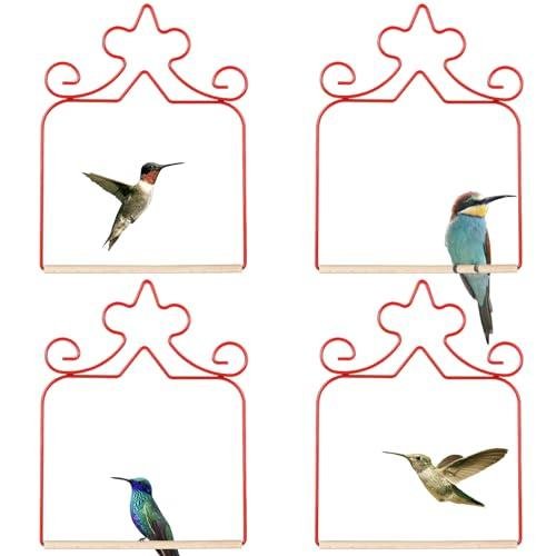 Eyrosa Hummingbird Swings 4 Pack, Rust Resistant Metal Frame, Red Hummingbird Perches With Wooden Dowel,perfect for Hanging Outdoor Trunk Lawn Patio Garden Yard Porch