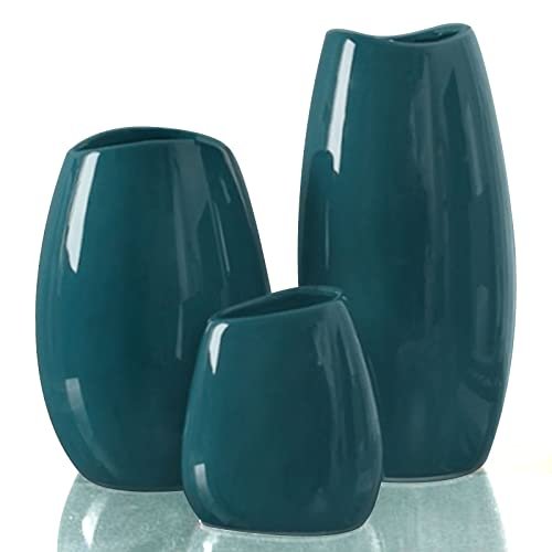 Hjn Ceramic Vase Set of 3 Teal Flower Vase for Home Decor
