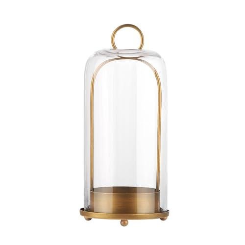 Twakutwaku 12" High Versatile Modern Metal Hurricane Lantern With Handmade Sturdy Glass Dome for Pillar Candle &amp; Plants (brass, 5"x12")