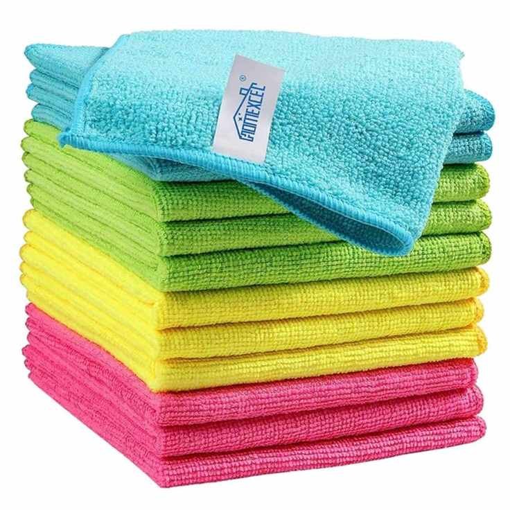 HOMEXCEL Microfiber Cleaning Cloth,12 Pack Cleaning Rag,Cleaning Towels with 4 Color Assorted,11.5"X11.5"(Green/Blue/Yellow/Pink)