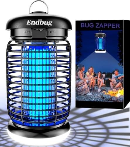 A blue light trap with a black cage design.